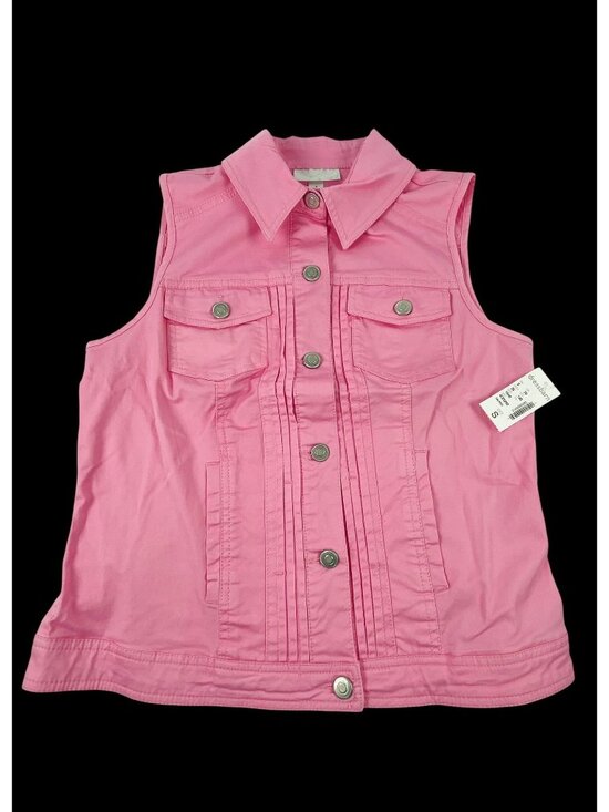 Dress Barn Jackets & Blazers - VTG Dressbarn Pink Sleeveless Button-Up Denim Vest w/ Pockets Size Small